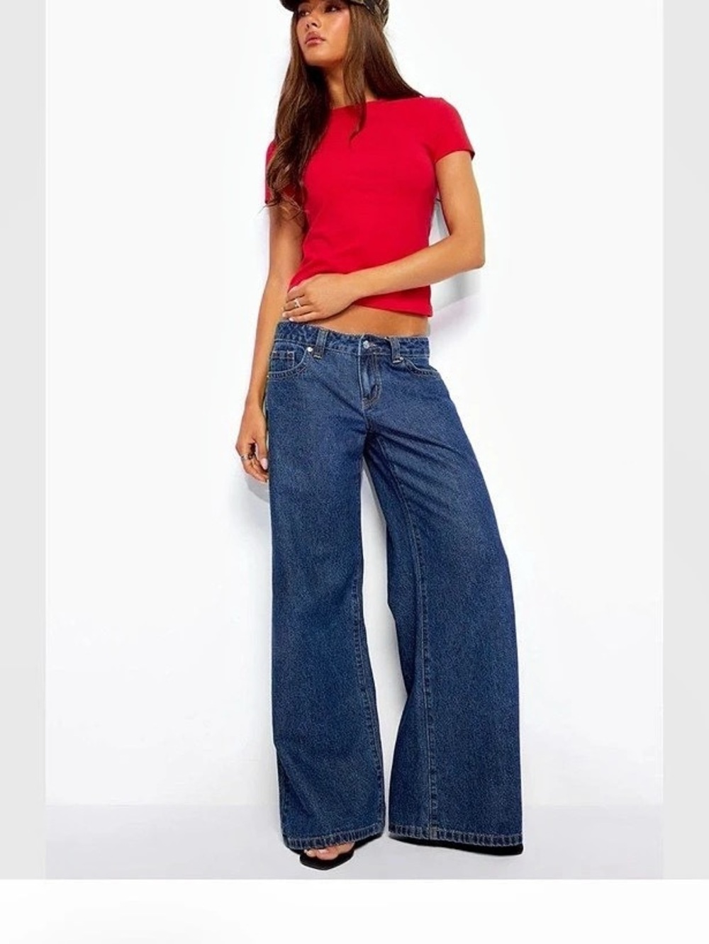 Edikted Raelynn Low Rise Wide Leg Jeans Blue